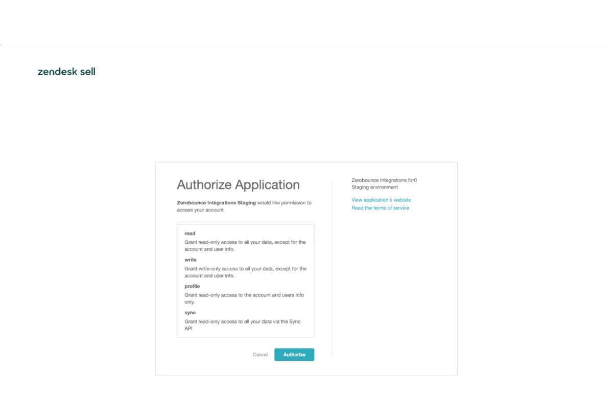 Authorization page displayed after authenticating