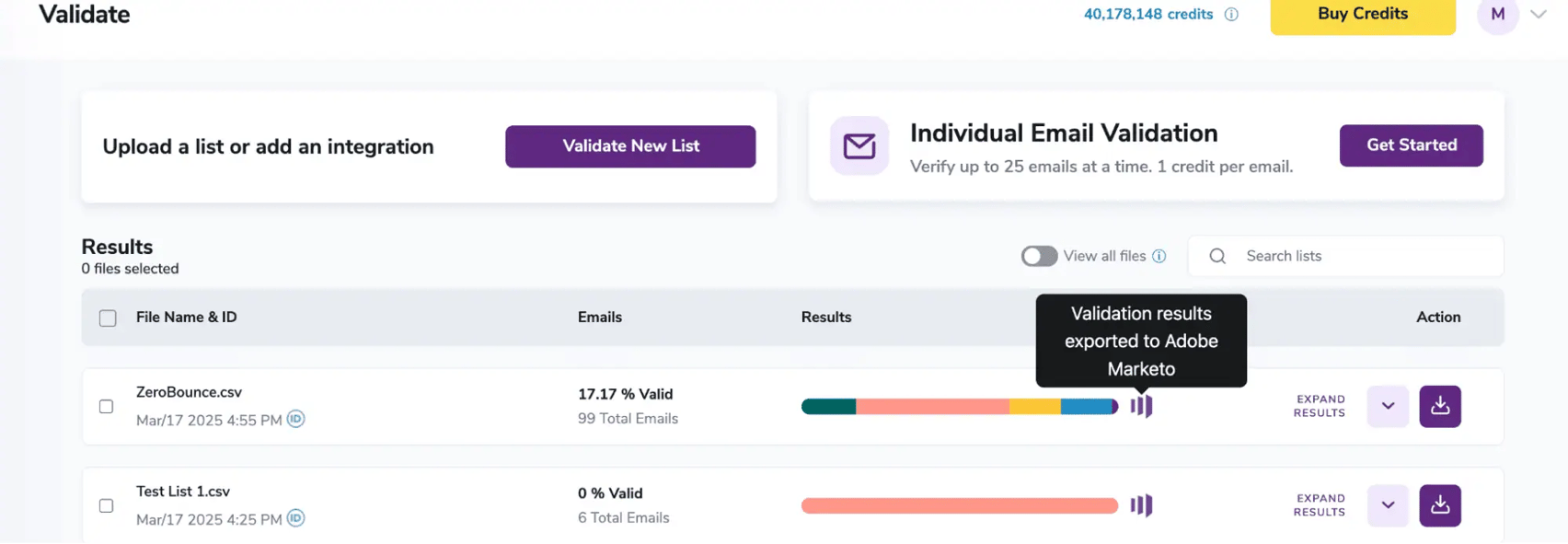 Email Validation results page