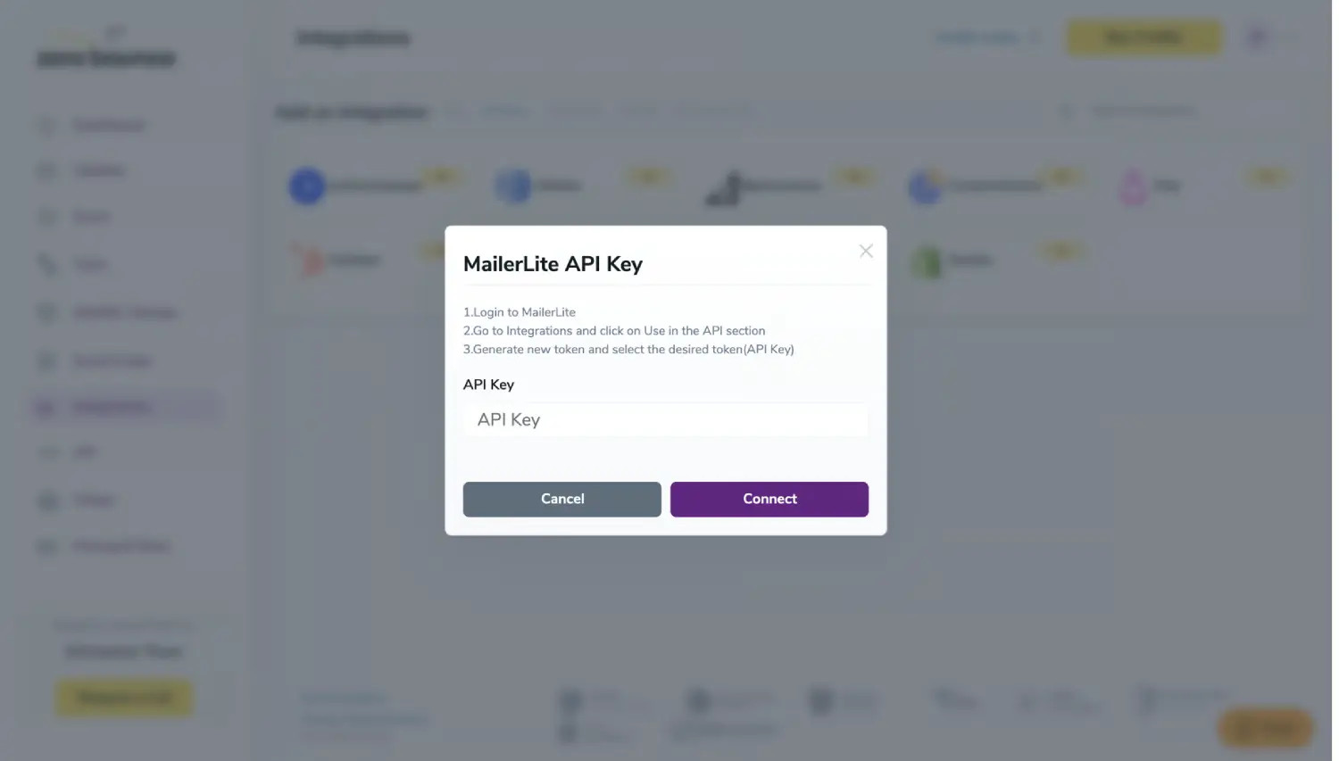API Key pop-up modal