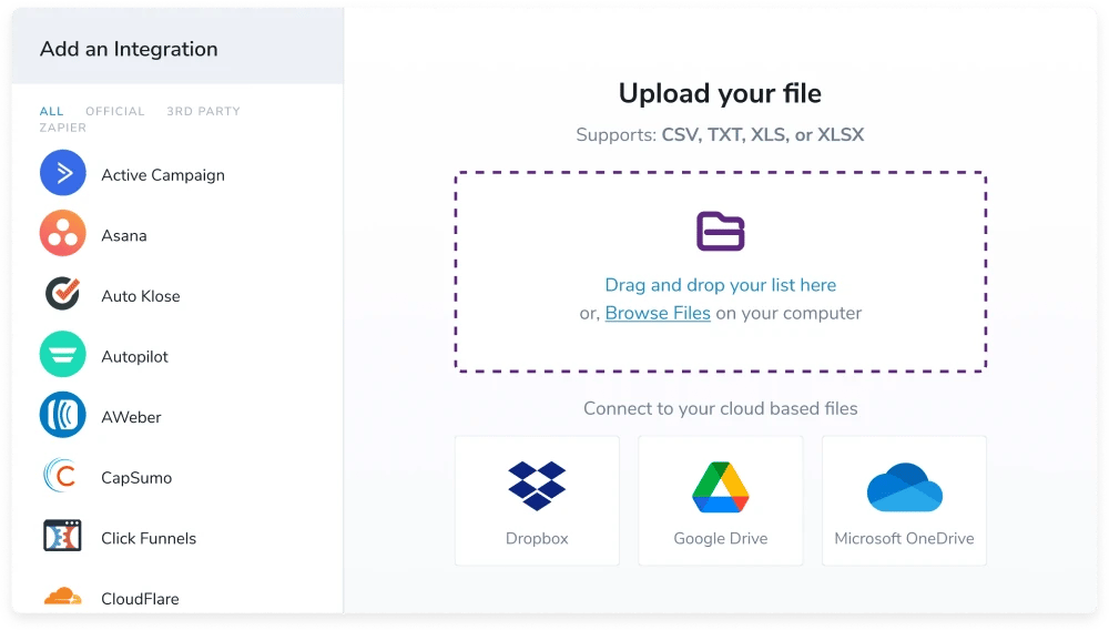 ZeroBounce bulk email verification upload tool