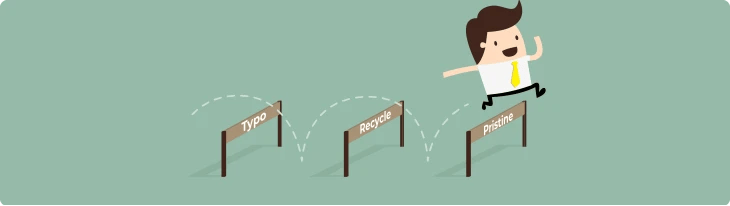 Cartoon character jumping over hurdles that represent email spam traps.