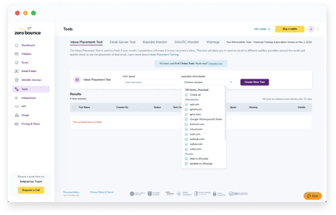 Inbox placement test