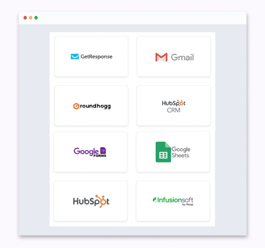 ZeroBounce integrations - GetResponse, Gmail, Groundhog, HubSpot CRM, Google Forms, Google Sheets, HubSpot, Infusionsoft