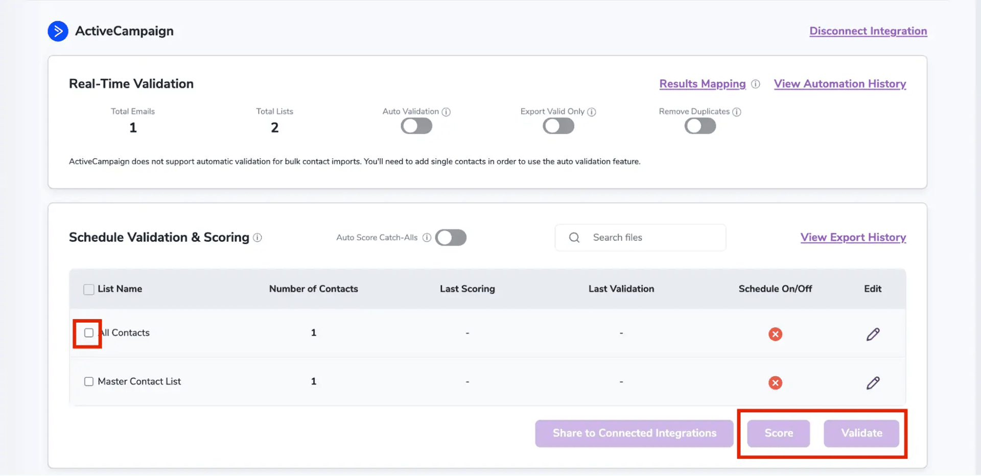 After successful integration, you will be able to view your lists in your ZeroBounce Dashboard.
