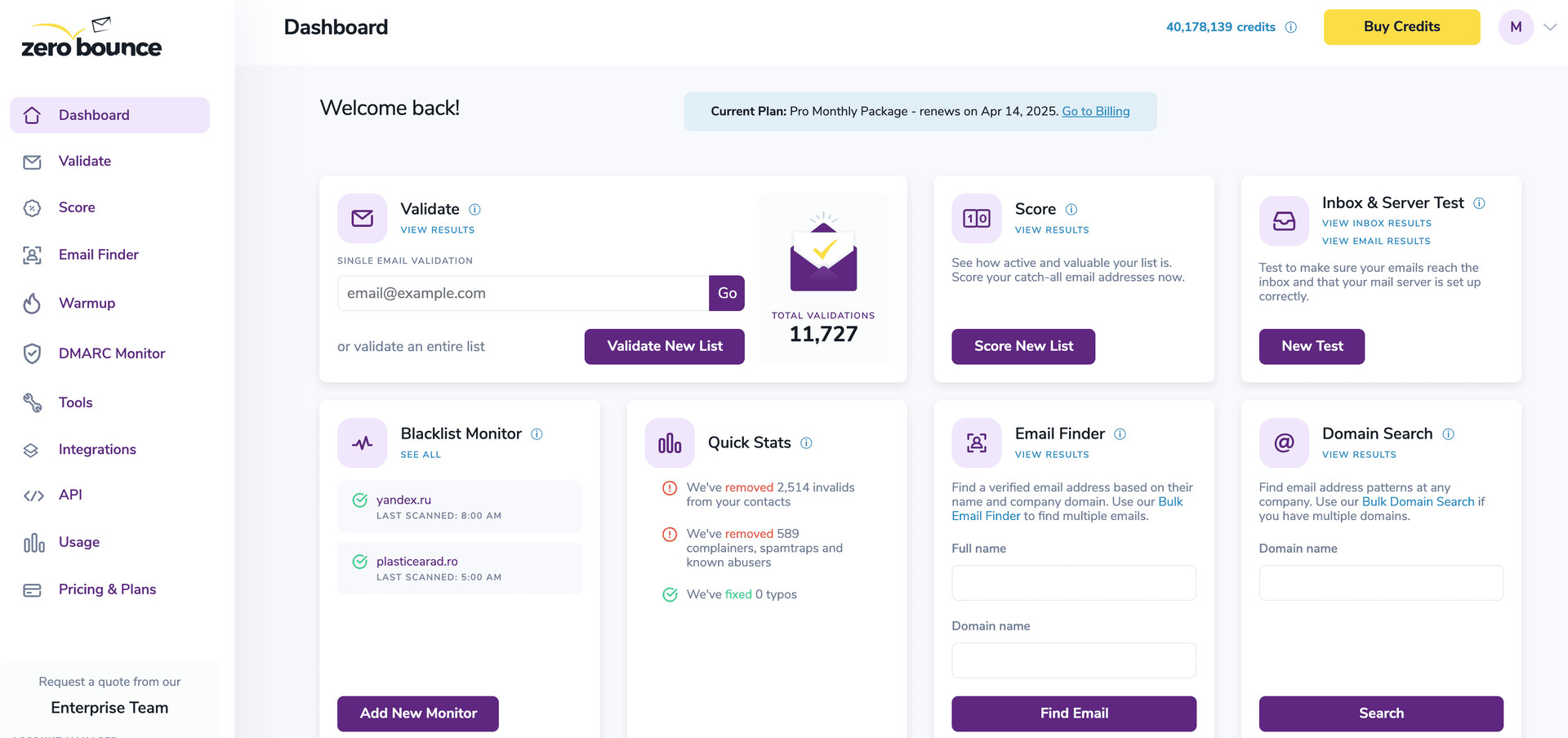 ZeroBounce Dashboard