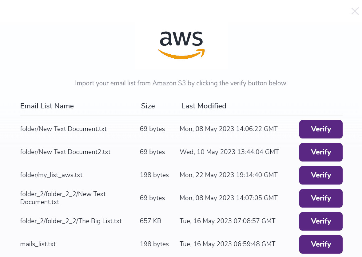 3. In the next window, you can choose which file you’d like to be validated. To be noted that only TXT, CSV, XLS and XLSX files will be listed