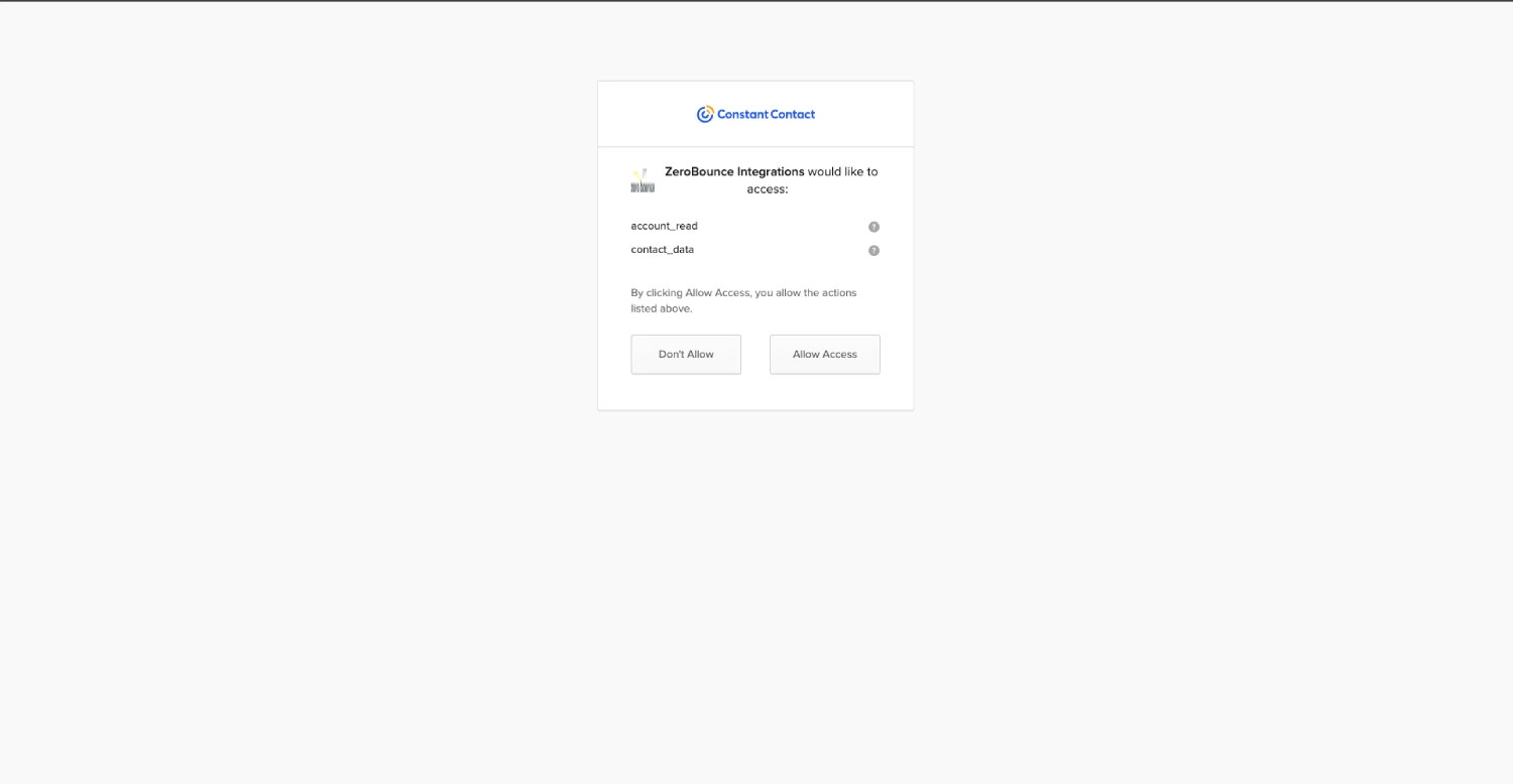Constant Contact allow access screen