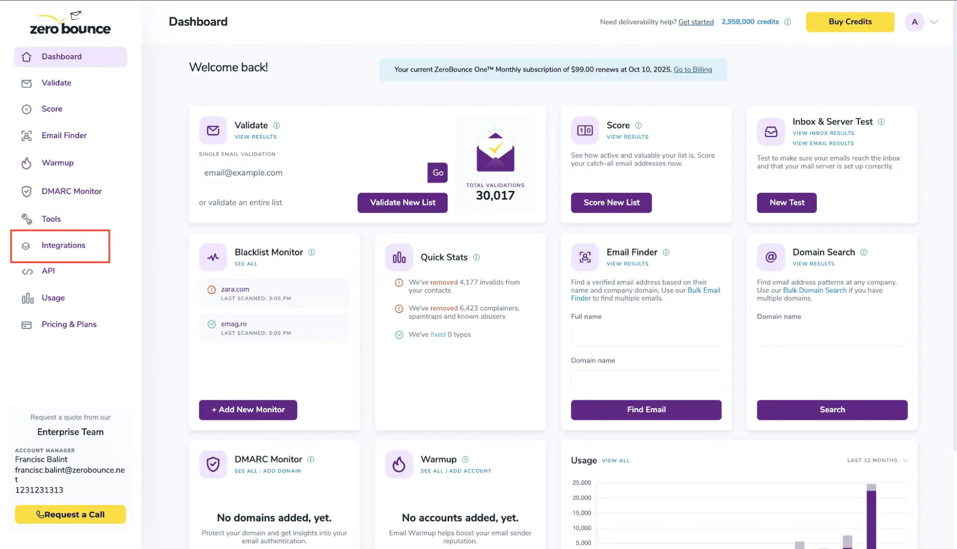 ZeroBounce Dashboard