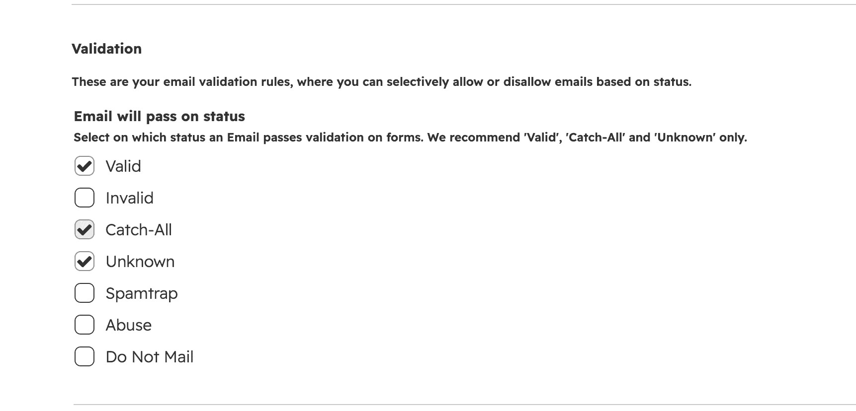 HubSpot Settings for ZeroBounce Integration for HubSpot Forms, with Configuration, Forms, and Logs tabs. Configuration is selected.
