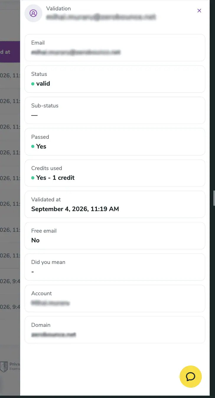 The validation details panel.