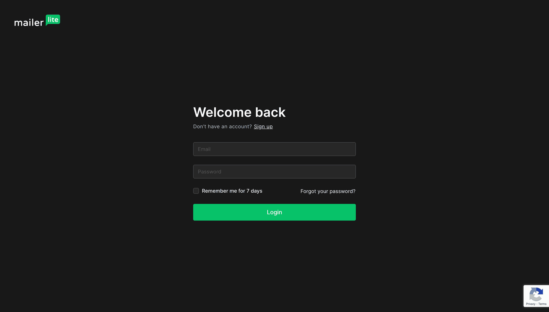 MailerLite login page