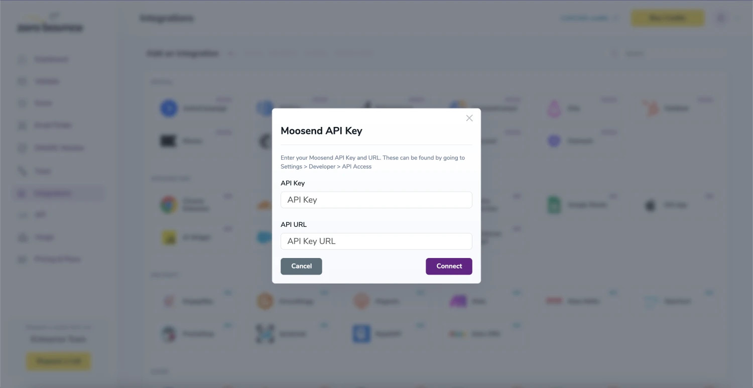 API Key pop-up modal