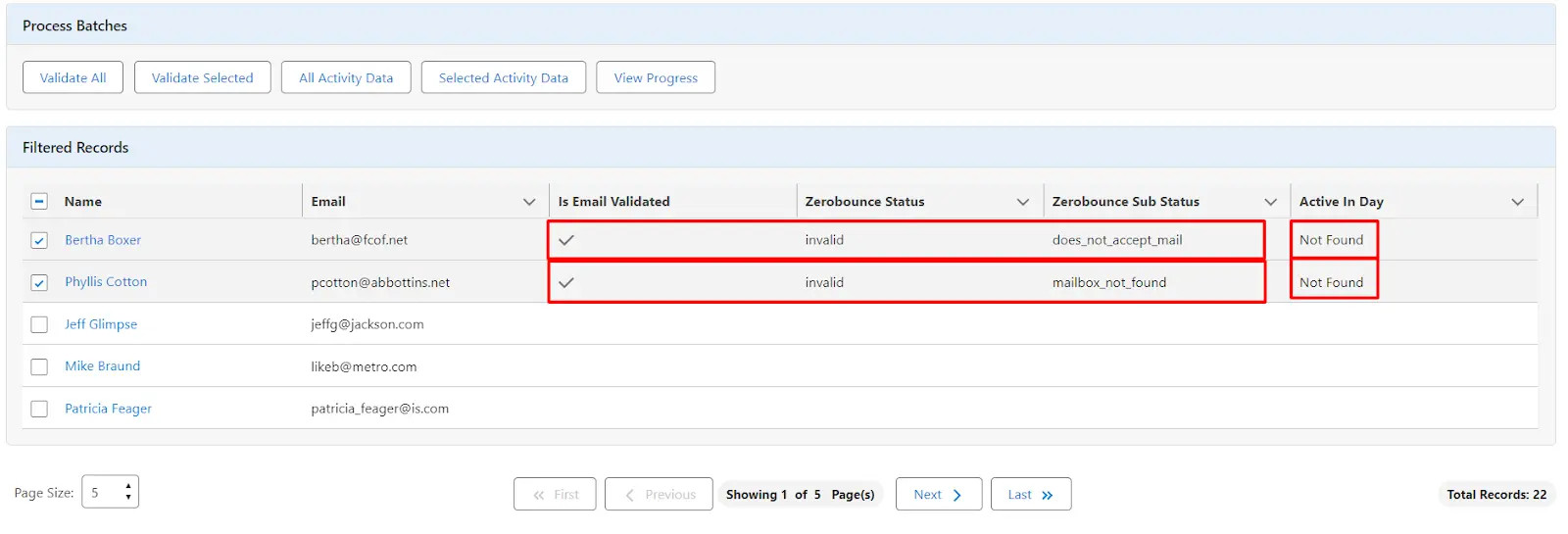 Retrieve activity data: click 'Selected Activity Data' for chosen records