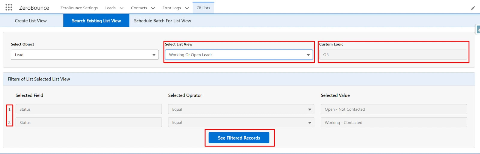 Select different list view, interface updates accordingly