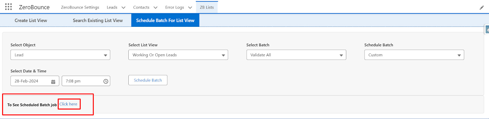 Cancel or abort scheduled batch: click the provided hyperlink