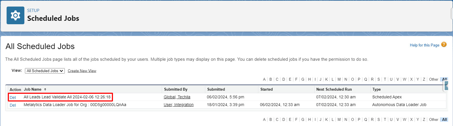 Clicking the hyperlink redirects you to the Schedule Job screen