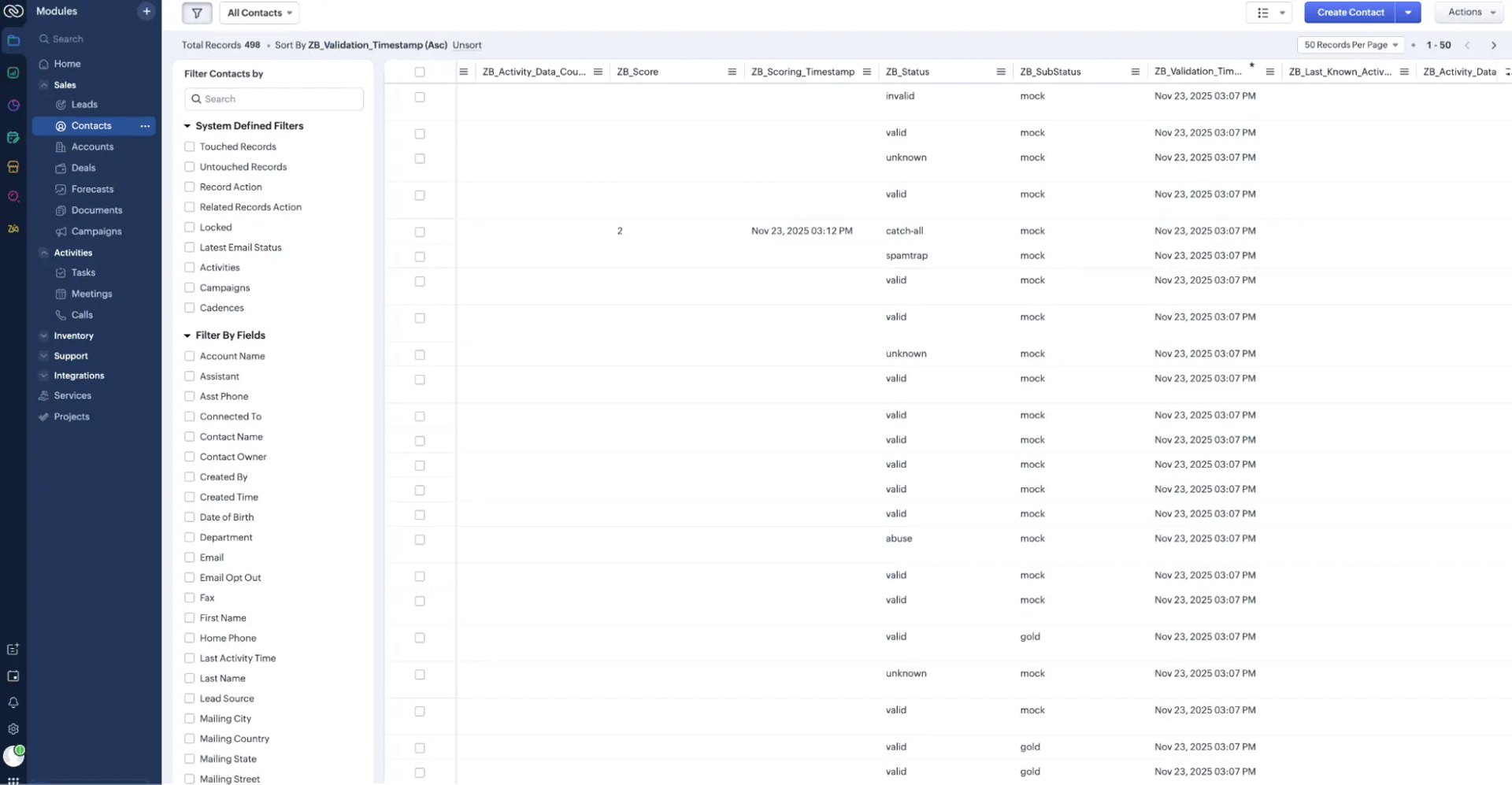 The following tags will be automatically created in your integration with the first automatically validation/scoring results export.