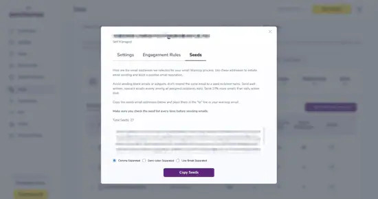 Seeds - You can locate and copy your seed email addresses here at any time.