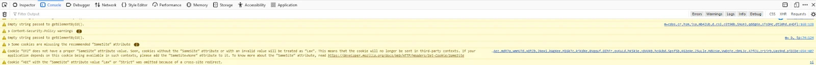 The Firefox developer tools with the Console tab highlighted