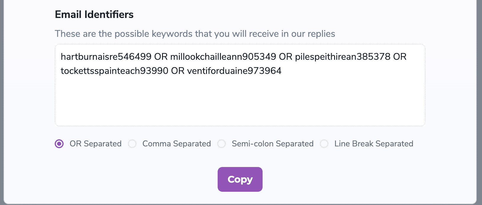 Email Identifiers - You can use these words in order to identify the replies received from our seeds in order to filter them out.