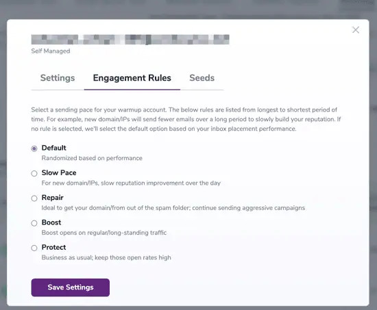 Engagement rules - This allows you to review and update your current engagement rules for the Warmup process. It’s recommended to review this regularly throughout your Warmup journey.