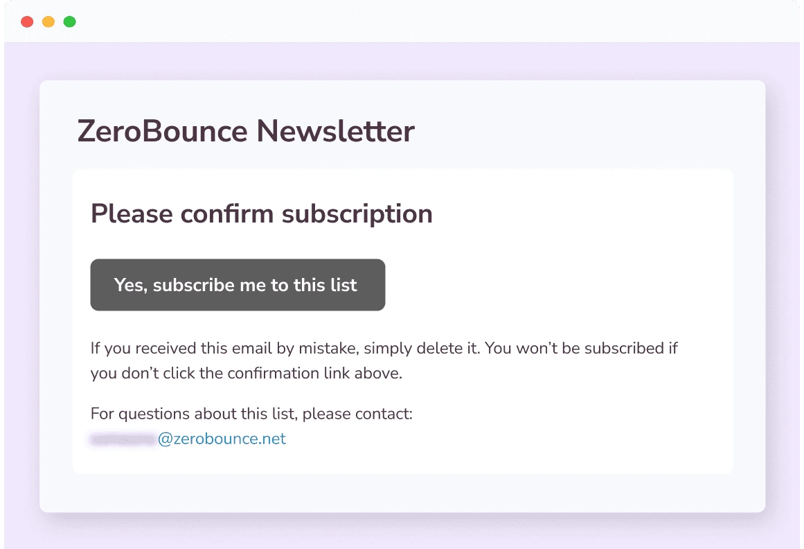 An example of a ZeroBounce Newsletter asking the subscriber to confirm their subscription.