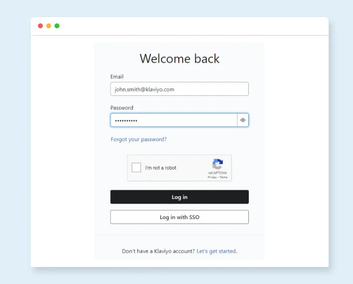 The Klaviyo login screen