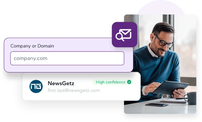 Man completes an email search by domain automatically from his tablet with the email lookup API