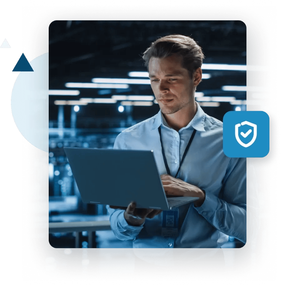 Man reviewing ZeroBounce cybersecurity and data privacy features from his laptop