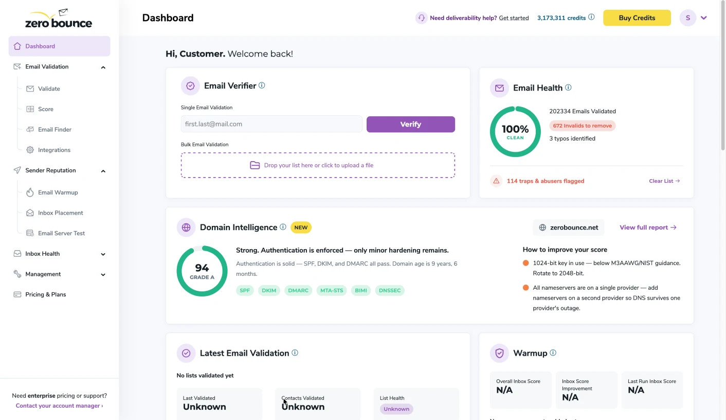 ZeroBounce Dashboard