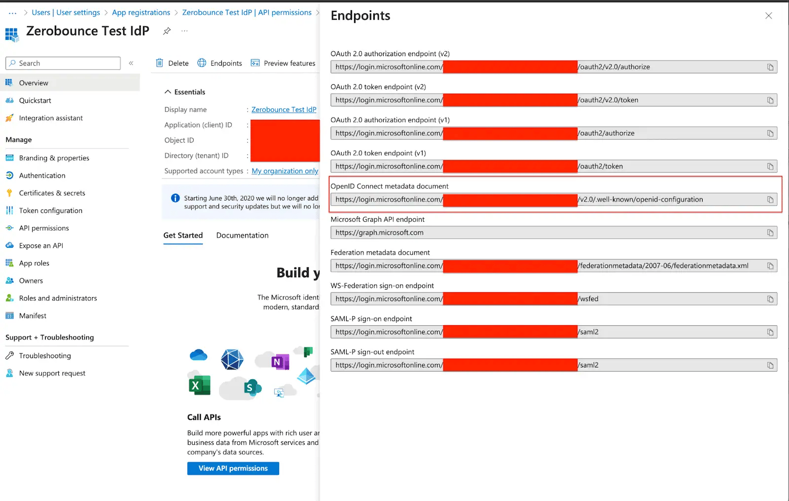 The client secret copied in the Certificates & Secrets configuration