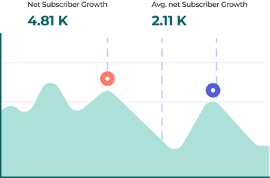 Chart showing email list growth with net subscribers and average net subscribers