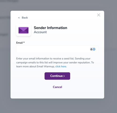 Modal de información del remitente de calentamiento