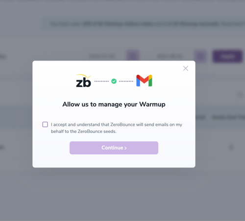 Permite que ZeroBounce gestione la verificación de reconocimiento de Warmup.