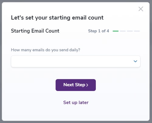 Modal que muestra la configuración del Número Inicial de Correos Electrónicos