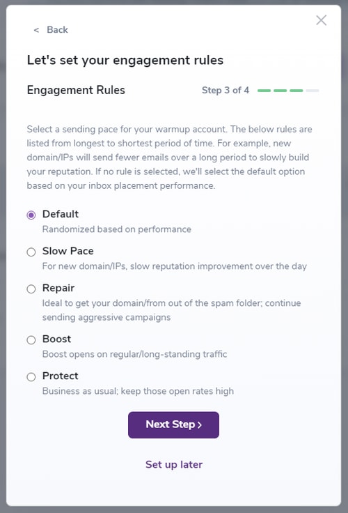 Modal de reglas de compromiso de calentamiento