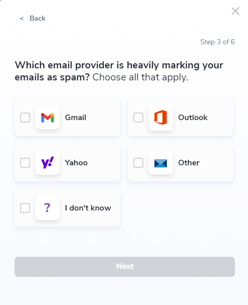 ZeroBounce - seleccione proveedor de correo