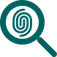 Magnifying glass focusing on a fingerprint
