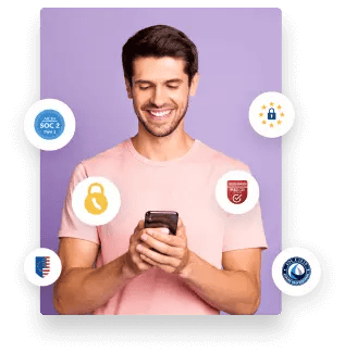 Man enjoying the ZeroBounce iOS app and its military-grade security features