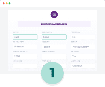 Email verification results indicating that Isaiah@newsgetz.com is a valid email