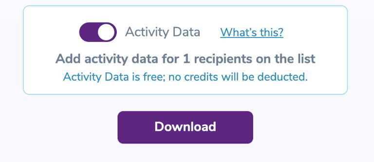 Download window of the validated file, where Email Activity Data for that file is displayed