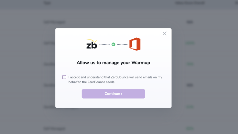 Permite que ZeroBounce gestione la verificación de reconocimiento de Warmup.