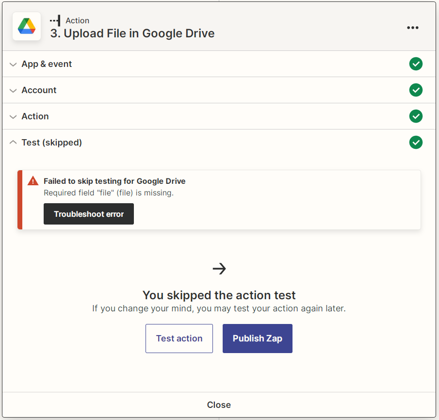 Zapier publish zap screenshot