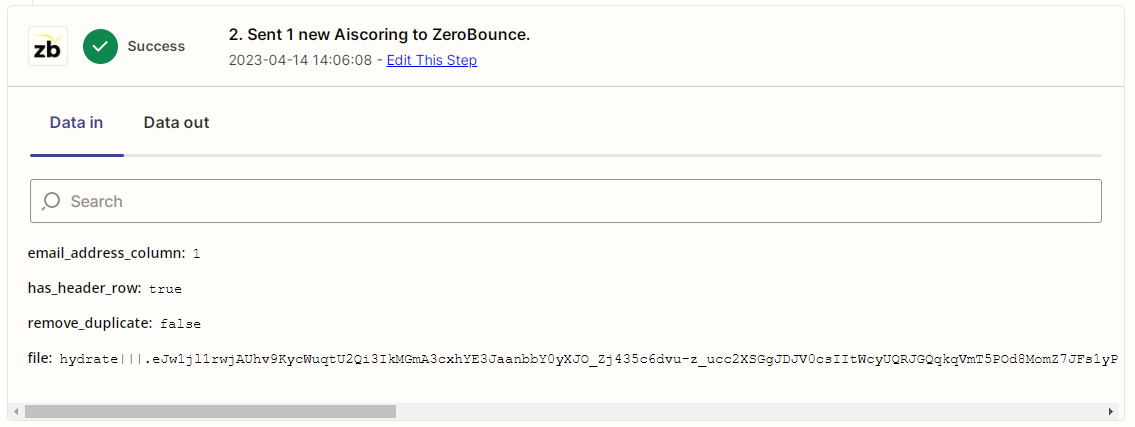 Zapier Zap data screenshot