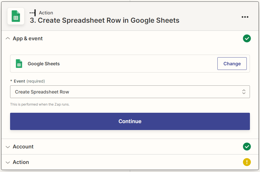 Zapier Google Sheets Create Spreadsheet Row screenshot