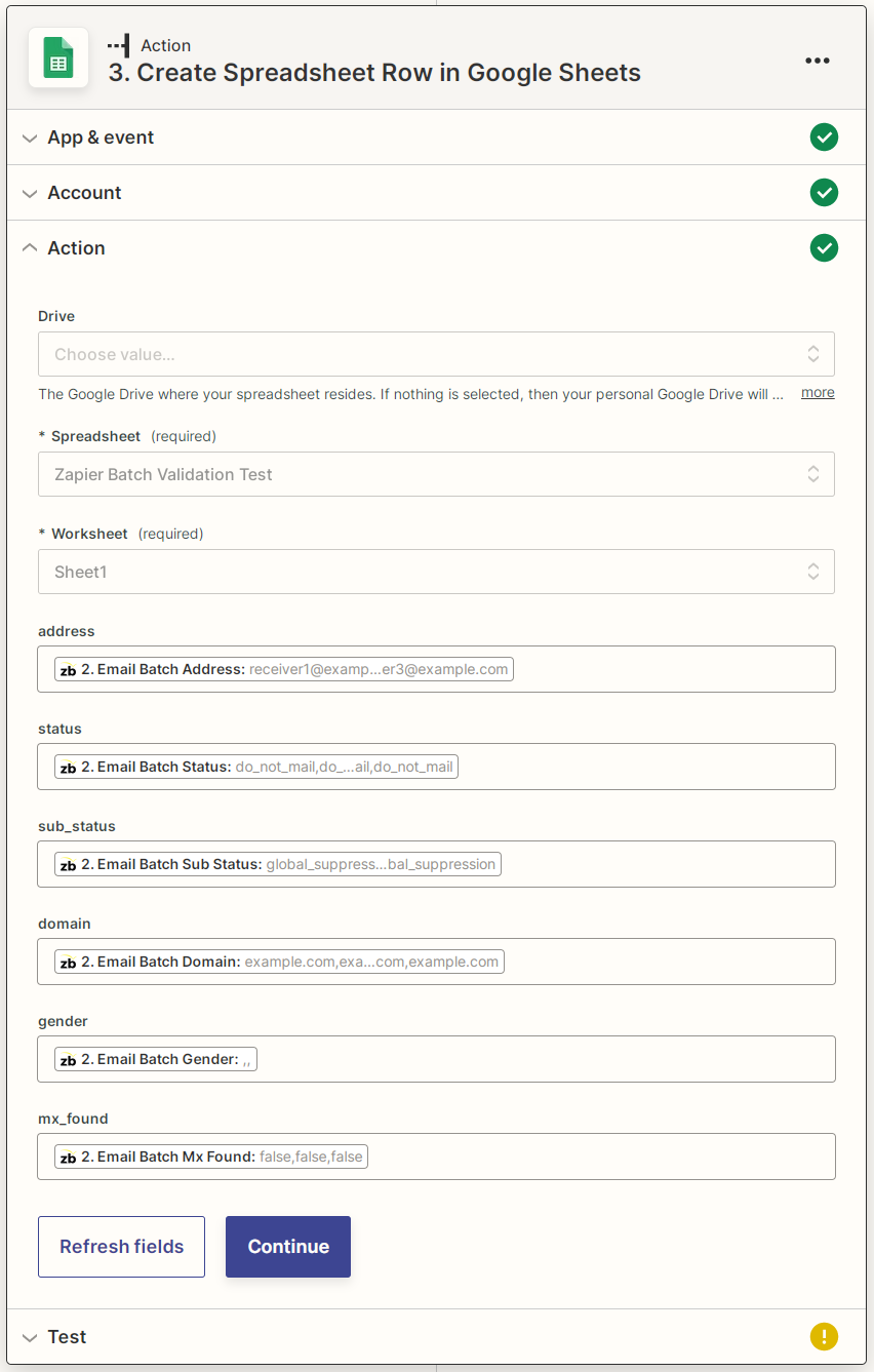 Zapier Google Sheets connected account screenshot