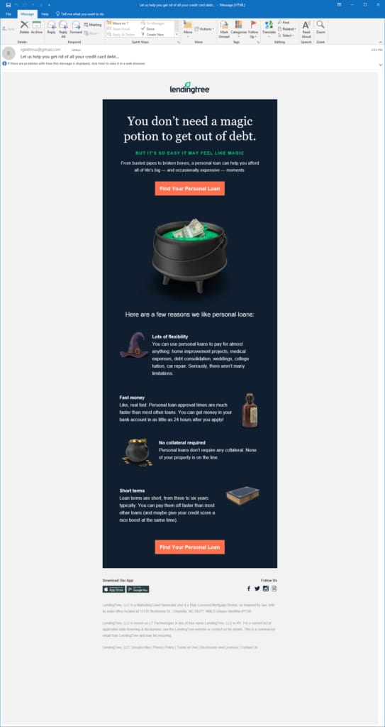 Dark background showing Halloween visual elements from a Lending Tree email