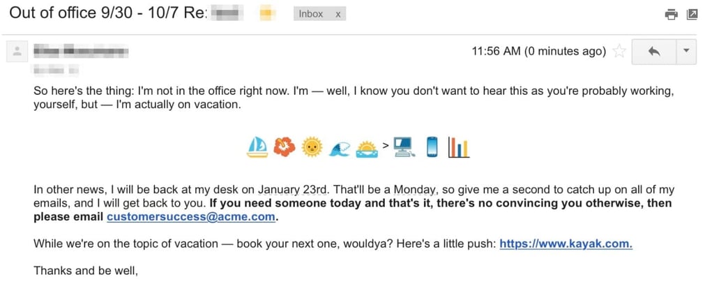 email management strategy example of an email of a manager not in office and providing an auto response to the customer. 