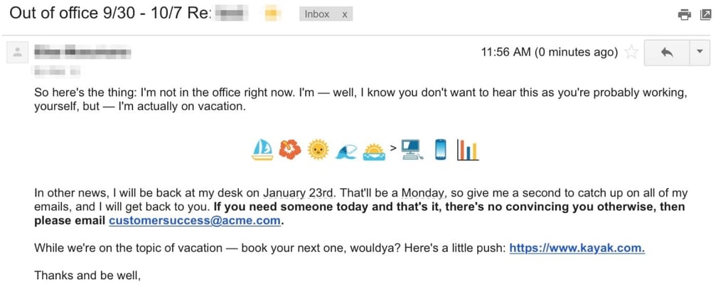 email management strategy example of an email of a manager not in office and providing an auto response to the customer.