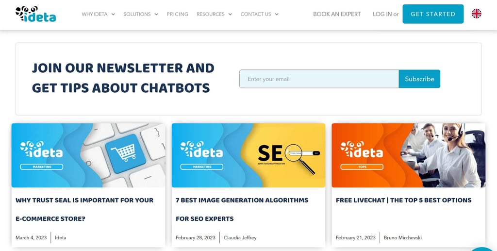 screenshot of the chatbot ideta platform with colorful elements on white background